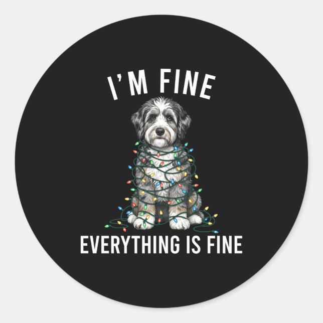 Adesivo Redondo Aussiedoodle Christmas I'm Fine Everything Is Fine (Frente)