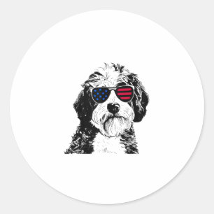 Adesivo Redondo Aussiedoodle Dog 4 de julho América Flag