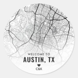 Adesivo Redondo Austin, mapa da cidade do Texas | Boas-vindas