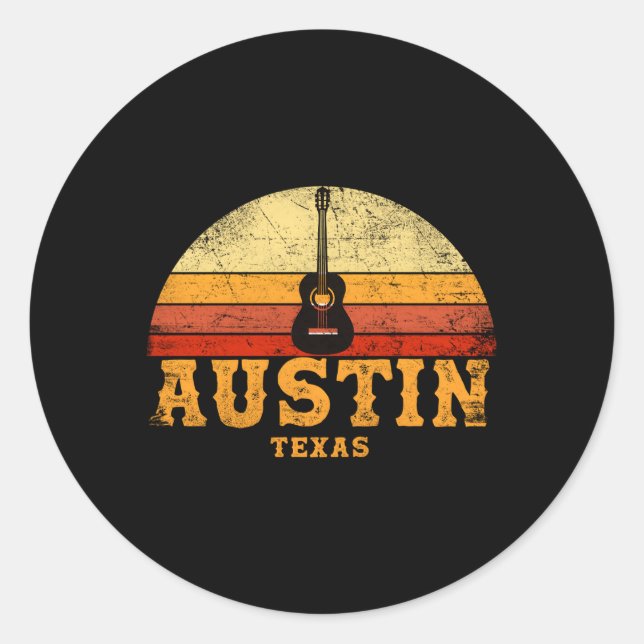 Adesivo Redondo Austin Texas Guitar Guitarista Vacante Humor (Frente)
