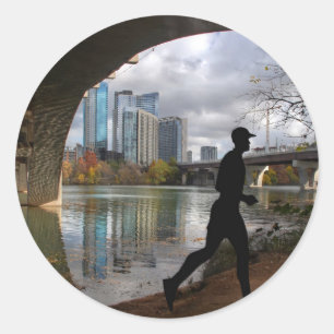 Adesivo Redondo Austin Texas Lady Bird Lake Trail Runner