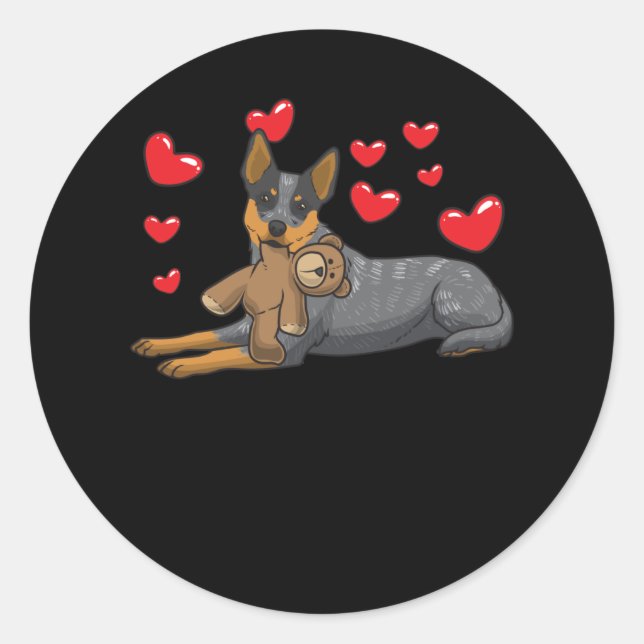 Adesivo Redondo Australian Cattle Dog Dog With Stuffed Animal And (Frente)