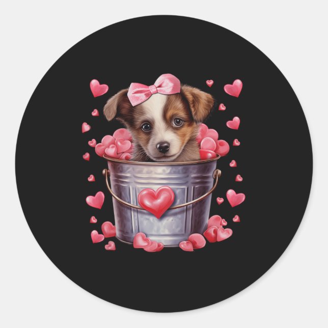 Adesivo Redondo Australian Shepherd Dog Valentines Puppy Love Hear (Frente)
