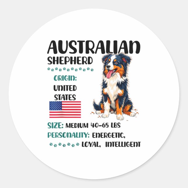 Adesivo Redondo Australian Shepherd Origin Funny Aussie Dog Lover  (Frente)