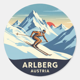 Adesivo Redondo Austria Arlberg Skier Skiing