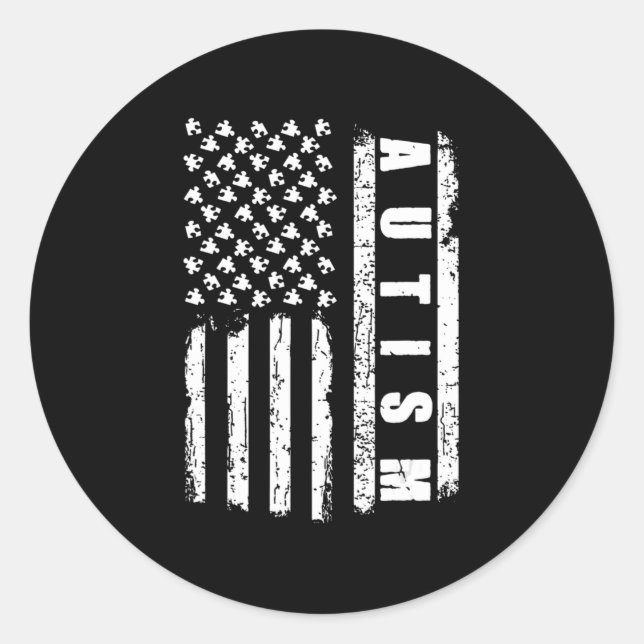 Adesivo Redondo Autism American Flag Autism Awarting Quebra-cabeça (Frente)