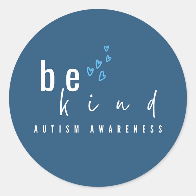 Adesivo Redondo autism awareness be kind blue hearts modern  (Frente)