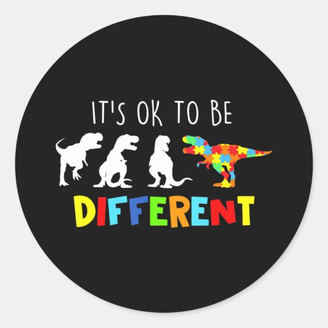 Adesivo Redondo Autism Awareness Dinosaur Kid Boys Its Ok To Be Di (Frente)