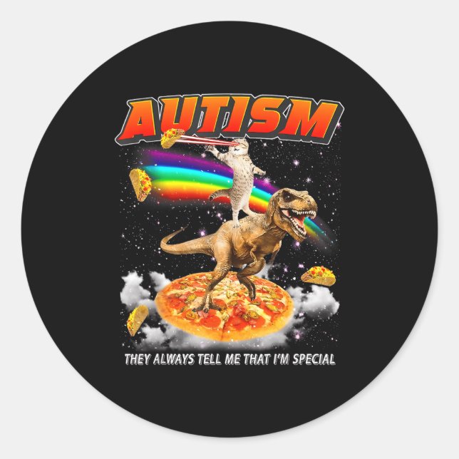 Adesivo Redondo Autism Awareness T-rex Cat Meme Neurodiversity Pri (Frente)