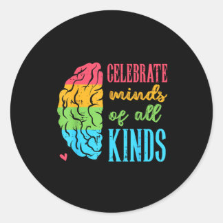 Adesivo Redondo Autism Brain Celebrate Minds All Kinds Aware Men W
