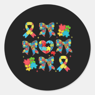 Adesivo Redondo Autism Coquette Arco Quebra-cabeça Ribbon Autism M