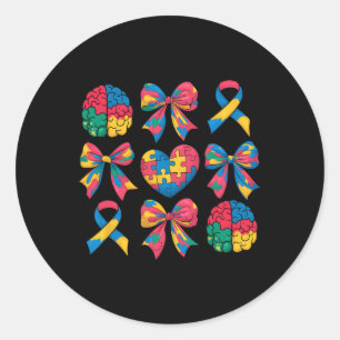 Adesivo Redondo Autism Coquette Ribbon Heart Arco Autism Awa