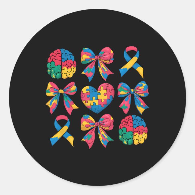 Adesivo Redondo Autism Coquette Ribbon Heart Arco Autism Awa (Frente)