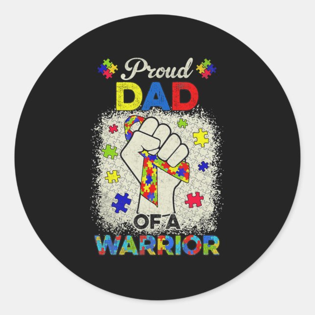 Adesivo Redondo Autism Dad Of Autism Awareness Warrior Support Aut (Frente)