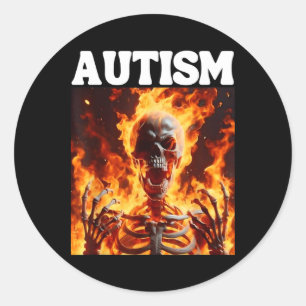 Adesivo Redondo Autism Funny Cringe Duro Esqueleto Memória Chamas 