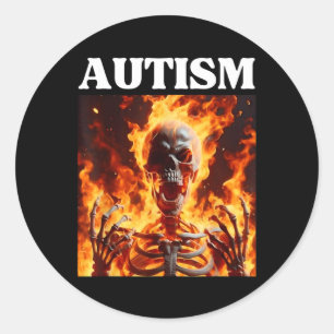Adesivo Redondo Autism Funny Cringe Edgy Duro Skeleton Memória Fla