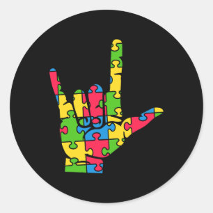 Adesivo Redondo Autism Love Sign Language