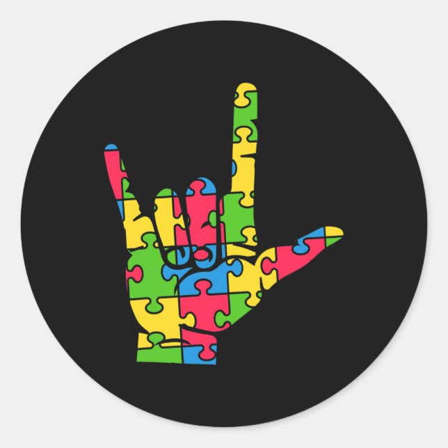 Adesivo Redondo Autism Love Sign Language (Frente)