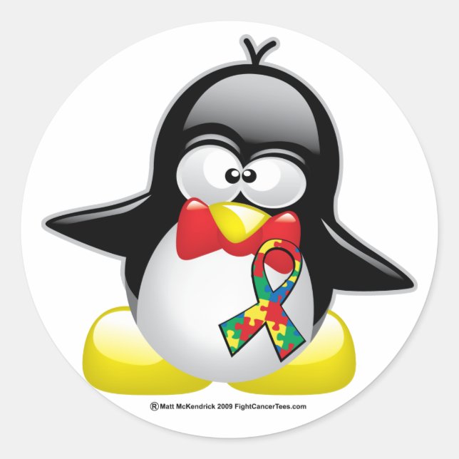 Adesivo Redondo Autism Penguin (Frente)
