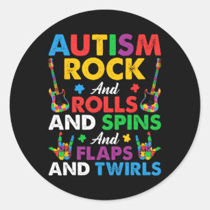 Adesivo Redondo Autism Rock Roll Spin Twirls Guitar Quebra-cabeça