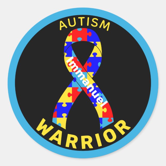 Adesivo Redondo Autism Warrior Ribbon Black Round Sticker (Frente)