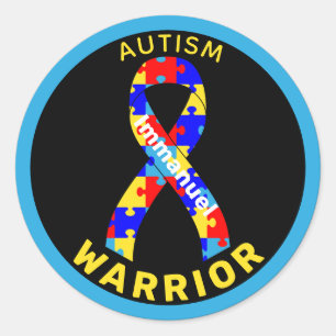 Adesivo Redondo Autism Warrior Ribbon Black Round Sticker