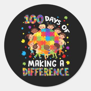 Adesivo Redondo Autismo 100 Dias 100º Dia De Escola Professor Auti