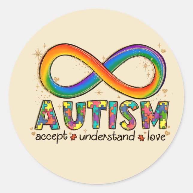 Adesivo Redondo Autismo Accept, Love, Entenda (Frente)