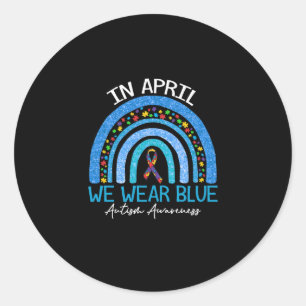 Adesivo Redondo Autismo Arco-Íris Em Abril Vestimos Autismo Azul