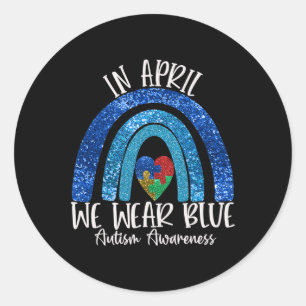 Adesivo Redondo Autismo Arco-Íris Em Abril Vestimos Autismo Azul A