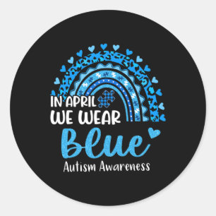 Adesivo Redondo Autismo Arco-Íris Em Abril Vestimos Autismo Azul A