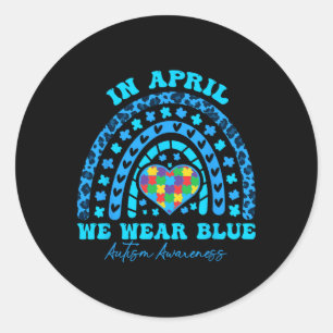 Adesivo Redondo Autismo Arco-Íris Em Abril Vestimos Autismo Azul A