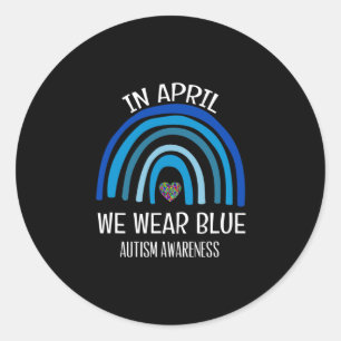 Adesivo Redondo Autismo Arco-Íris Em Abril Vestimos Autismo Azul A