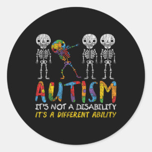 Adesivo Redondo Autismo Awerness - Skeleton Dabbing Autitic Kids A