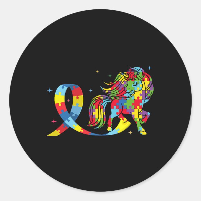 Adesivo Redondo Autismo Cavalo Consciência Cavalo Quebra-cabeça (Frente)