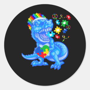 Adesivo Redondo Autismo Consciência Azul Mês Azul Dinossauro T Rex