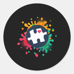 Adesivo Redondo Autismo Consciência Quebra-cabeça Piece Ama Apoio 