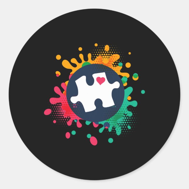 Adesivo Redondo Autismo Consciência Quebra-cabeça Piece Ama Apoio  (Frente)