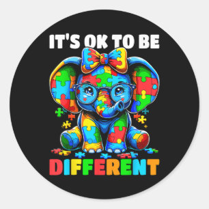 Adesivo Redondo Autismo Conscientista É Ok Ser Diferente Elefante