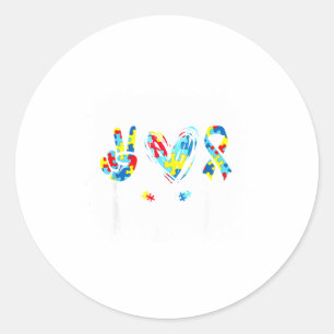 Adesivo Redondo Autismo Conscientização Paz Amor Autismo Puzzle Fi
