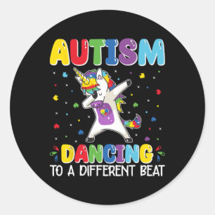 Adesivo Redondo Autismo Dançando A Um Diferente Beat Dando Unicórn