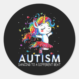 Adesivo Redondo Autismo Dançando Para Ser Um Unicórnio Diferente