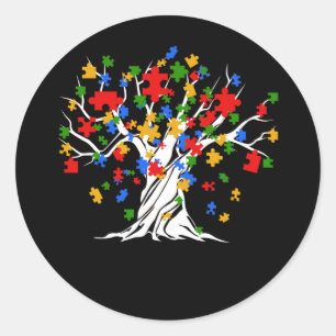 Adesivo Redondo Autismo de Árvore Quebra-cabeça de Conscientização