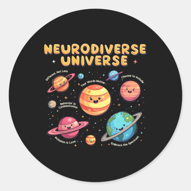 Adesivo Redondo Autismo de educação especial do Universo Neurodive (Frente)