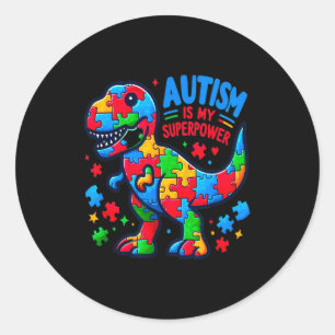 Adesivo Redondo Autismo - Dinossauro - Quebra-cabeça - Arco - Auti