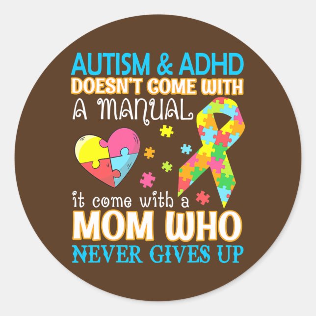 Adesivo Redondo Autismo e Adhd não vêm com manual (Frente)