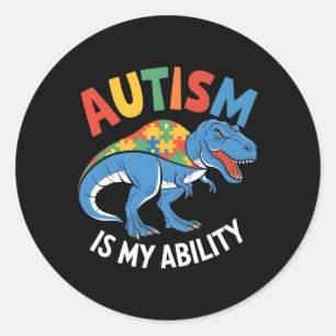 Adesivo Redondo Autismo É Minha Habilidade Dinossauro Quebra-cabeç