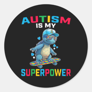 Adesivo Redondo Autismo É Minha Superpotência Dino Quebra-cabeça S