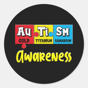 Adesivo Redondo Autismo Engraçado Quebra-cabeça Químico Periódico 