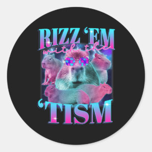 Adesivo Redondo Autismo Engraçado Rizz Em Com O Tismo Capybyra Mem